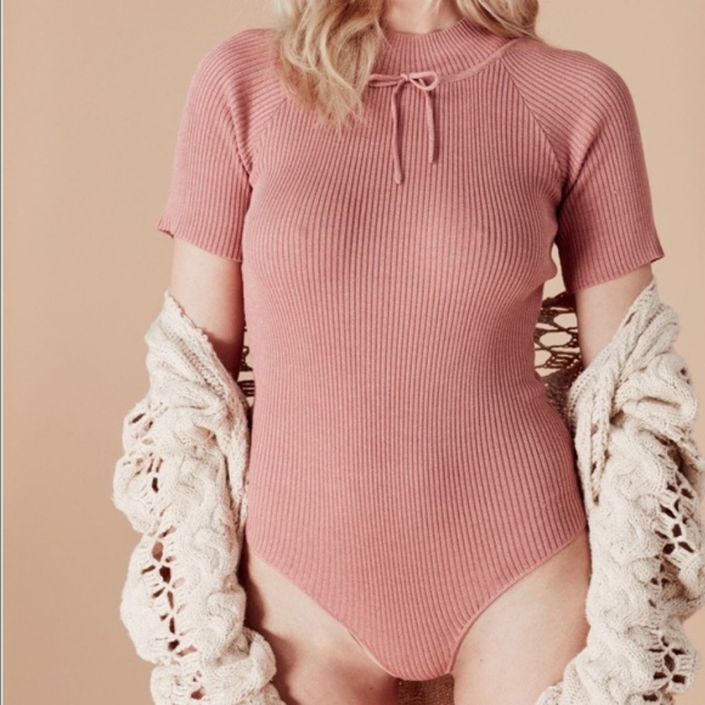 For Love & Lemons Knitz Delancey Bodysuit Blush